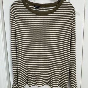 Talbots Green and White Striped Long Sleeve Top NEW